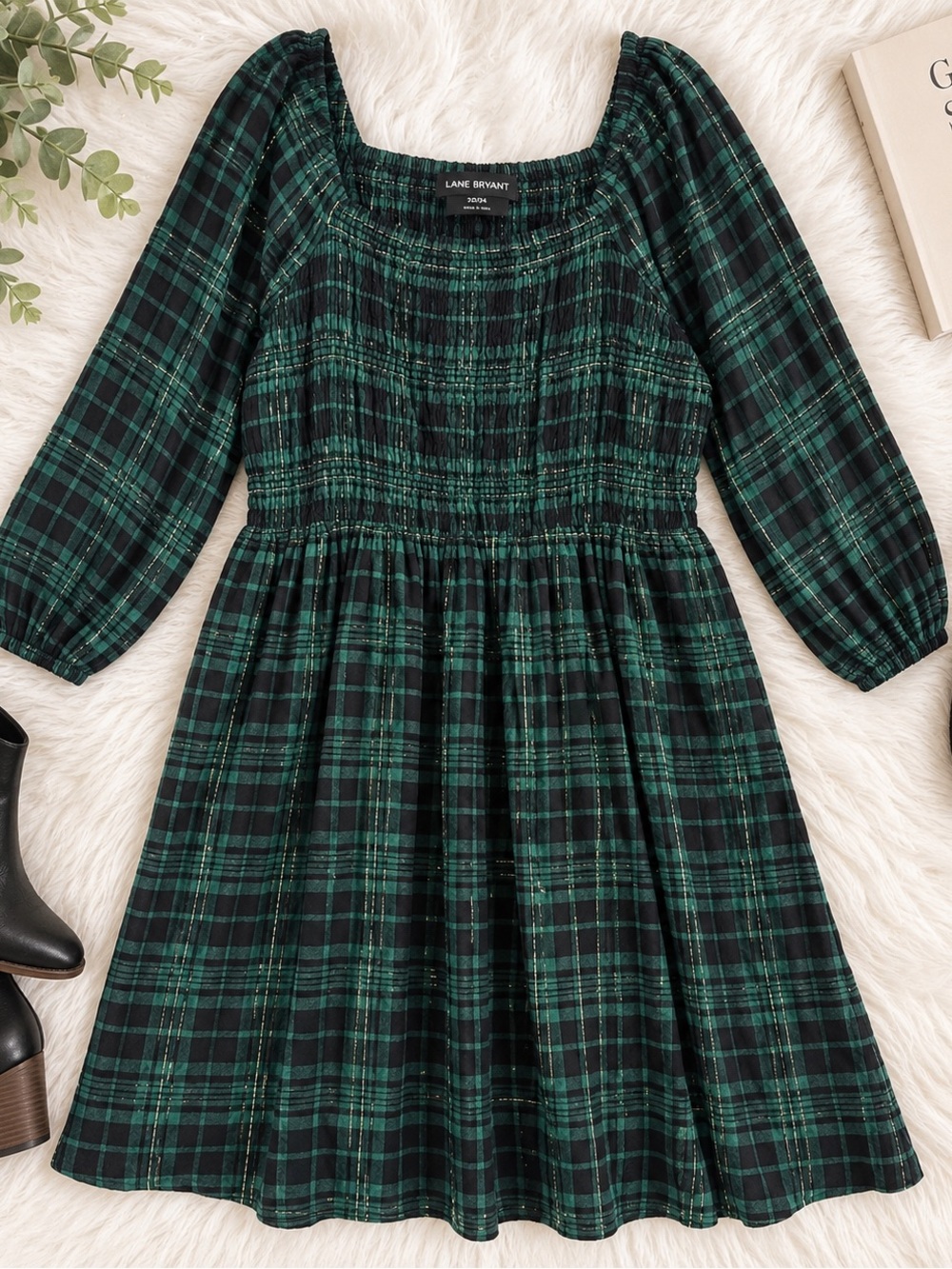 Lane Bryant Green and Black Plaid Kids Dress